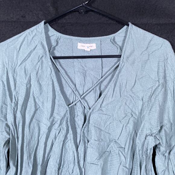Silence + Noise Women Blouse Sage Green Criss Cross V Neck Long Sleeve Medium - Picture 2 of 11